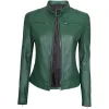 Dodge Womens Cafe Racer Green Leather Jacket