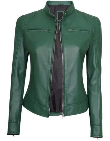 Dodge Womens Cafe Racer Green Leather Jacket