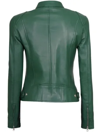 Dodge Womens Cafe Racer Green Leather Jacket