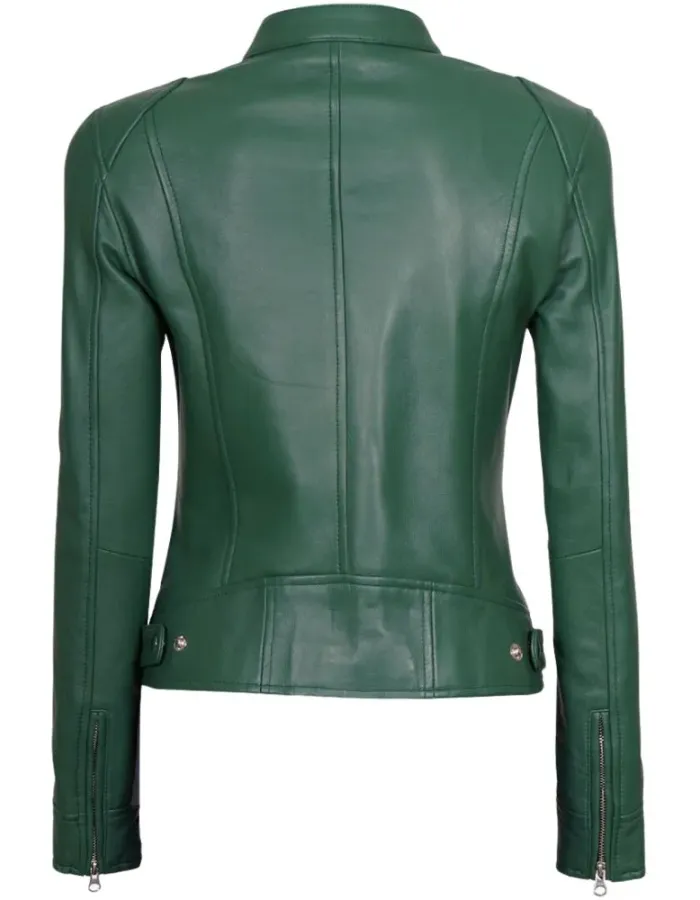 Dodge Womens Cafe Racer Green Leather Jacket