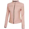 Dodge Womens Slim Fit Cafe Racer Light Pink Leather Jacket Dodge Womens Slim Fit Cafe Racer Light Pink Leather Jacket