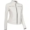 Dodge Womens White Slim Fit Cafe Racer Leather Jacket