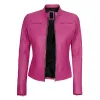 Dodge Womens Pink Slim Fit Cafe Racer Leather Jacket