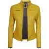 Dodge Womens Slim Fit Yellow Cafe Racer Leather Jacket Dodge Womens Slim Fit Yellow Cafe Racer Leather Jacket