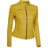 Dodge Womens Slim Fit Yellow Cafe Racer Leather Jacket Dodge Womens Slim Fit Yellow Cafe Racer Leather Jacket