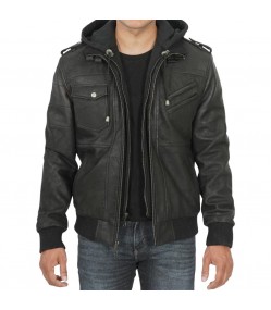 Men's Black Bomber Snuff Leather Jacket