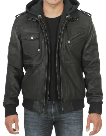 Men's Black Bomber Snuff Leather Jacket