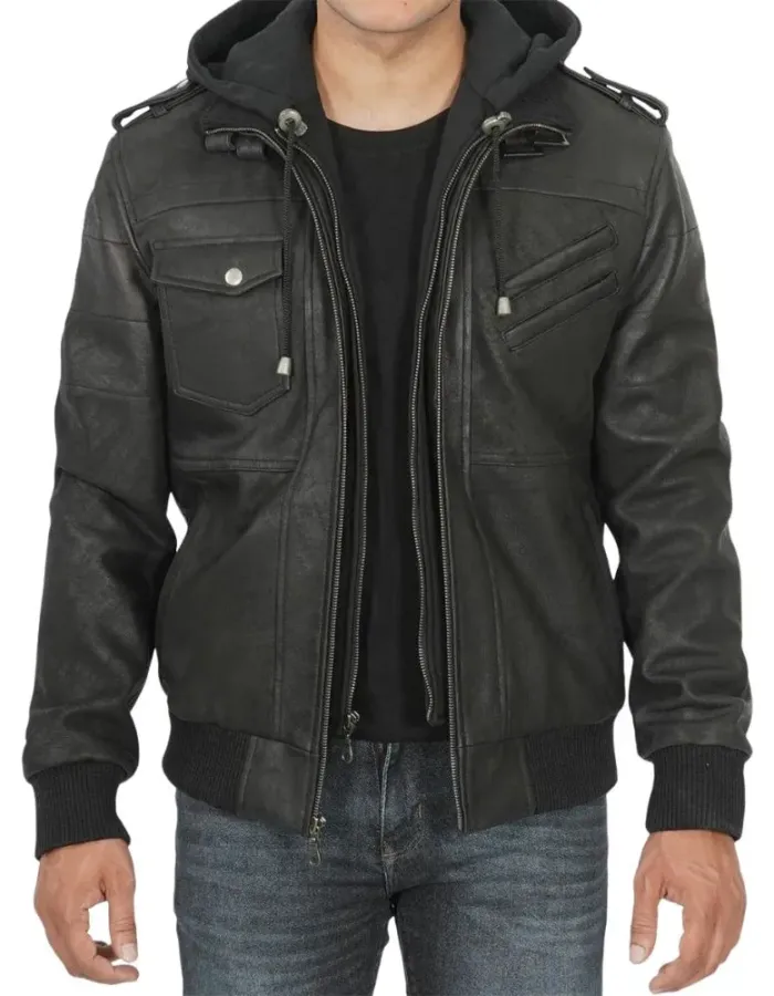 Men's Black Bomber Snuff Leather Jacket