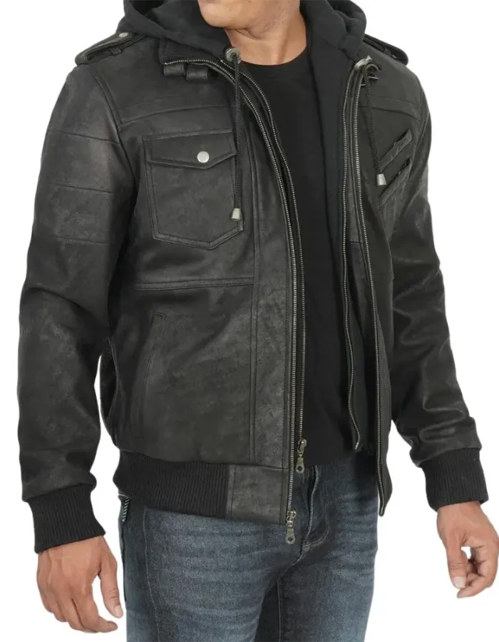 Men's Black Bomber Snuff Leather Jacket