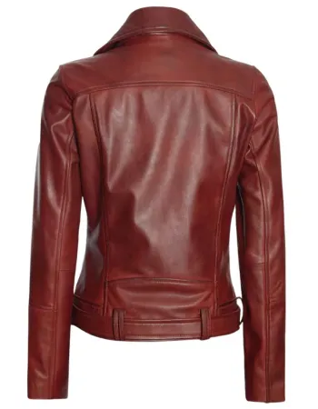 Elisa Womens Maroon Leather Asymmetrical Motorcycle Jacket