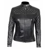 Ellen Womens Quilted Black Leather Biker Jacket Ellen Womens Quilted Black Leather Biker Jacket