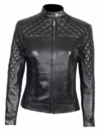 Ellen Womens Quilted Black Leather Biker Jacket