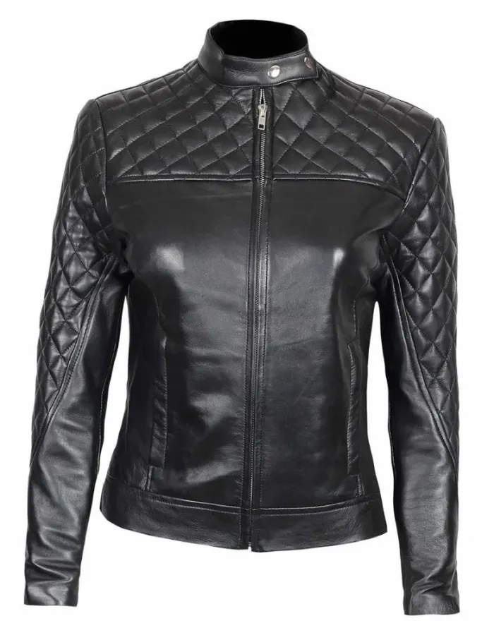 Ellen Womens Quilted Black Leather Biker Jacket Ellen Womens Quilted Black Leather Biker Jacket