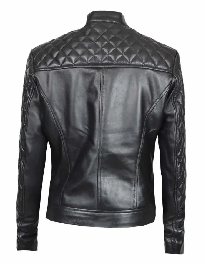 Ellen Womens Quilted Black Leather Biker Jacket Ellen Womens Quilted Black Leather Biker Jacket