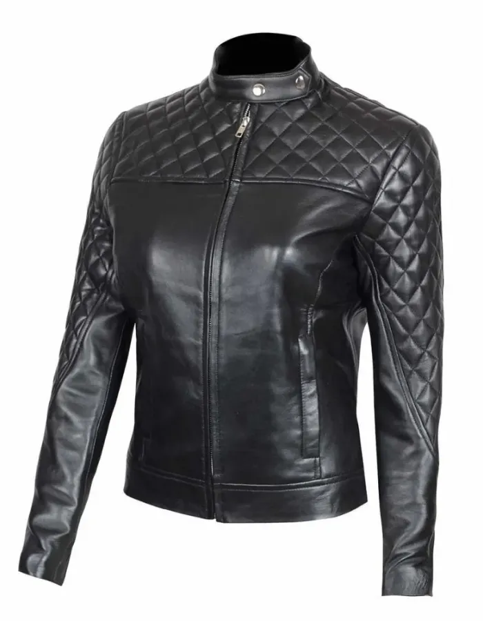 Ellen Womens Quilted Black Leather Biker Jacket Ellen Womens Quilted Black Leather Biker Jacket