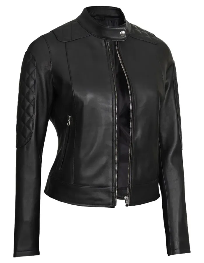Erika Womens Black Quilted Biker Leather Jacket