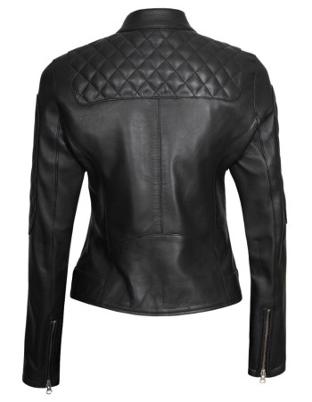 Erika Womens Black Quilted Biker Leather Jacket