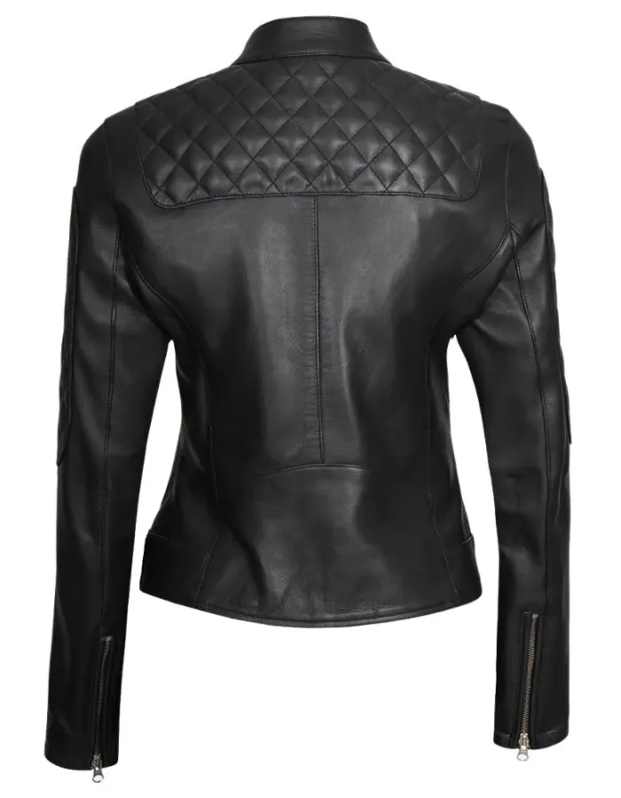 Erika Womens Black Quilted Biker Leather Jacket