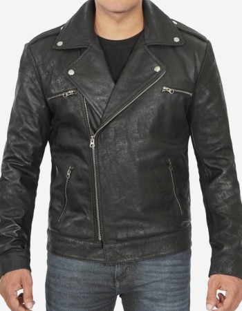 Frierson Mens Asymmetrical Black Snuff Leather Moto Jacket