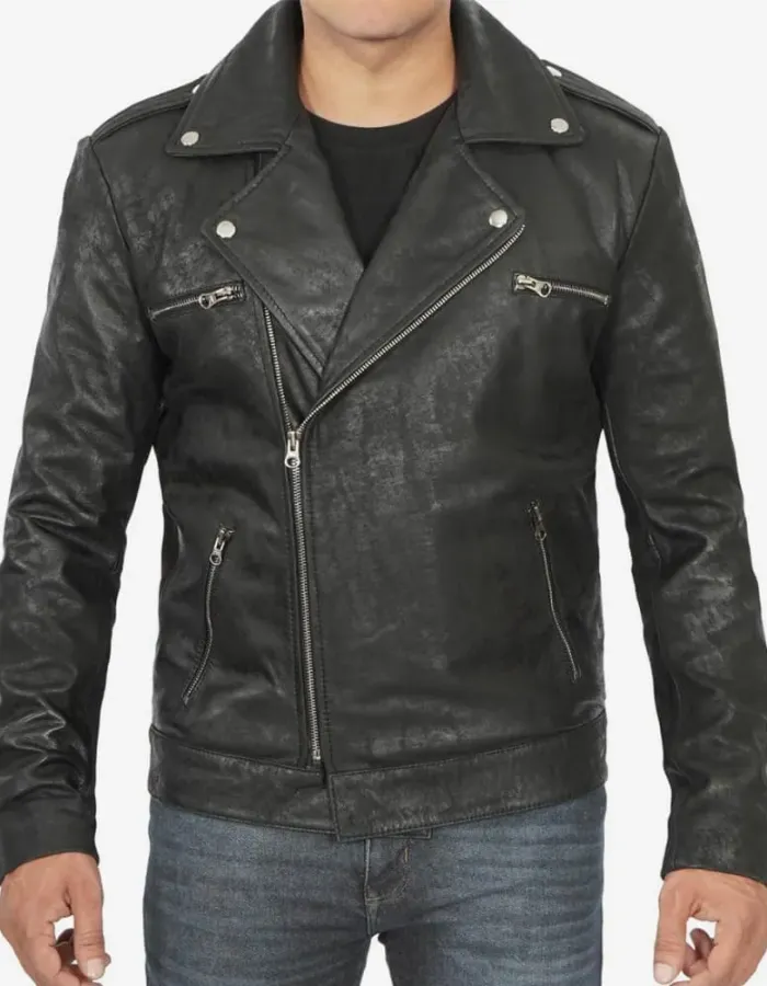 Frierson Mens Asymmetrical Black Snuff Leather Moto Jacket Frierson Mens Asymmetrical Black Snuff Leather Moto Jacket