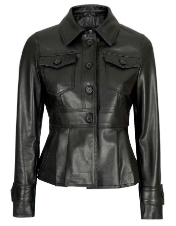 Gladys Women's Body Black Peplum Leather Jacket