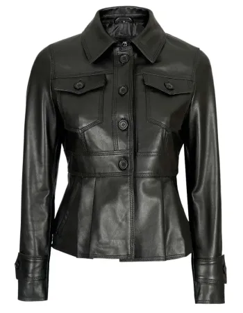 Gladys Women's Body Black Peplum Leather Jacket