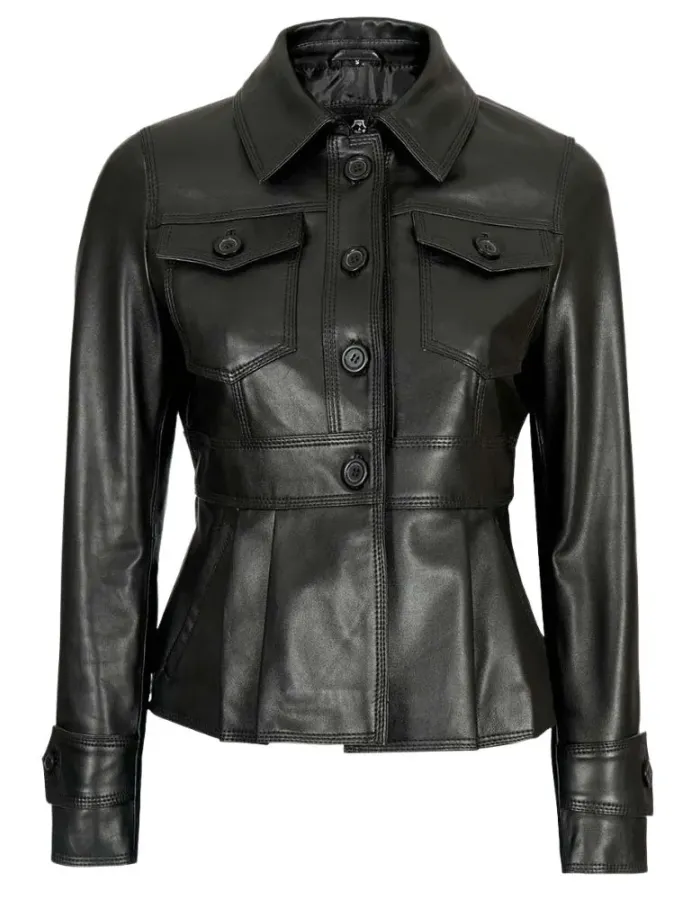Gladys Women's Body Black Peplum Leather Jacket Gladys Women's Body Black Peplum Leather Jacket