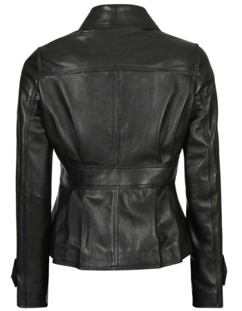 Gladys Women's Body Black Peplum Leather Jacket