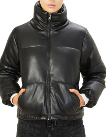 HEARTLAND SEASON 14 LOIS BLACK PUFFER LEATHER JACKET
