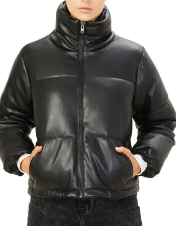 HEARTLAND SEASON 14 LOIS BLACK PUFFER LEATHER JACKET