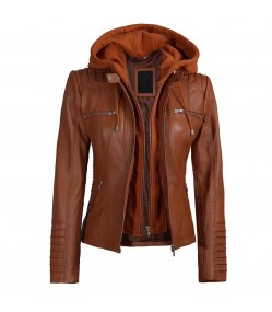 Helen Womens Cognac Brown Leather Jacket