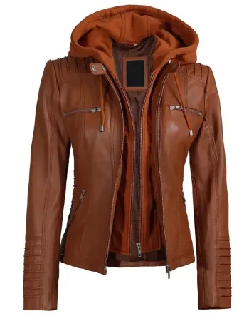 Helen Womens Cognac Brown Leather Jacket