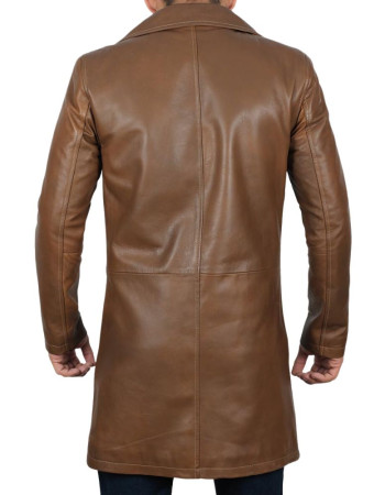 Jackson Mens Wide-Lapel Waxed Brown Leather Coat