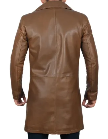 Jackson Mens Wide-Lapel Waxed Brown Leather Coat