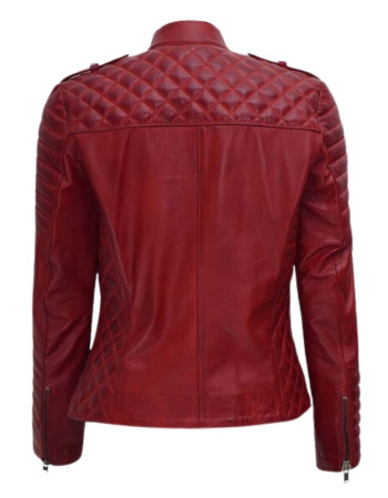 Jannie Red Asymmetrical Padded Leather Jacket