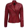 Jannie Red Asymmetrical Padded Leather Jacket