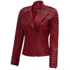 Jannie Red Asymmetrical Padded Leather Jacket Jannie Red Asymmetrical Padded Leather Jacket
