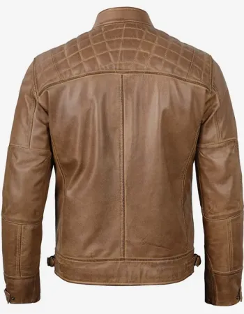 Johnson Men's Camel Quilted Distressed Leather Jacket