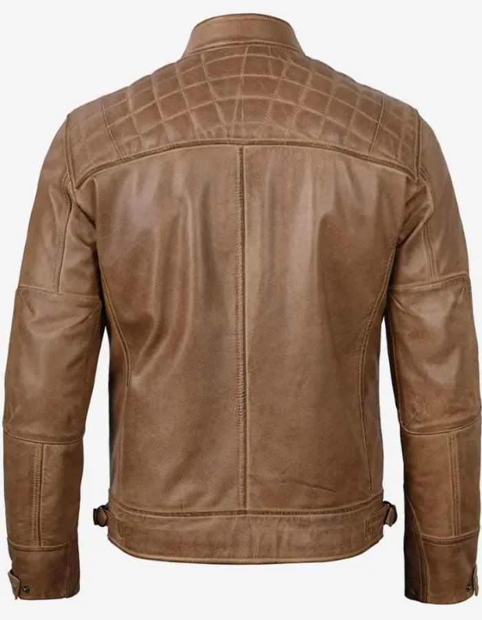 Johnson Men's Camel Quilted Distressed Leather Jacket