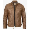 Johnson Men's Camel Quilted Distressed Leather Jacket