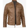 Johnson Men's Camel Quilted Distressed Leather Jacket Johnson Men's Camel Quilted Distressed Leather Jacket