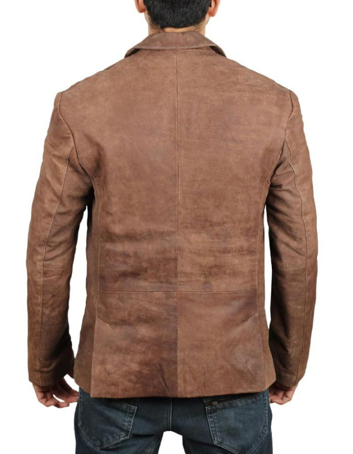 Men's Lorenzo Exclusive Two Button Real Leather Brown Blazer
