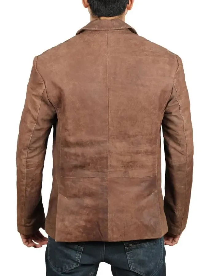Men's Lorenzo Exclusive Two Button Real Leather Brown Blazer Men's Lorenzo Exclusive Two Button Real Leather Brown Blazer