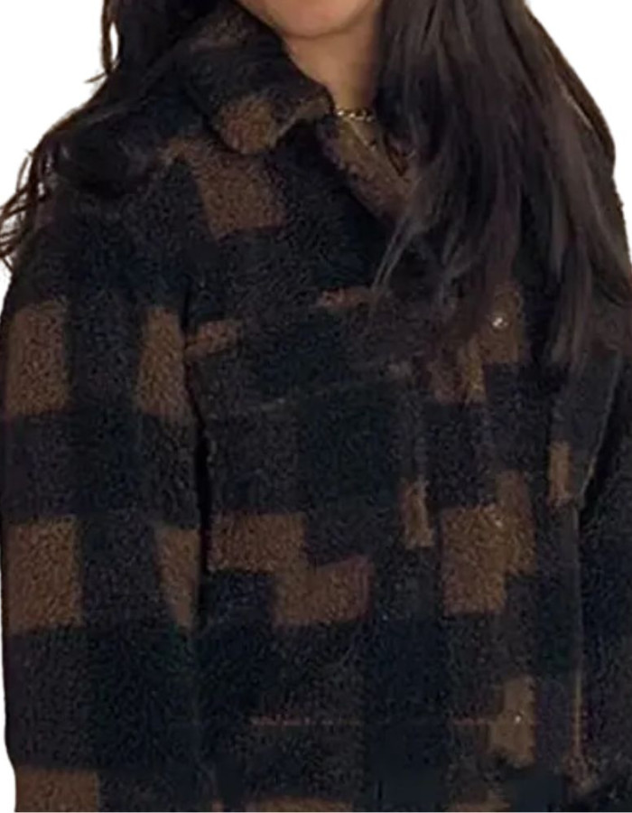 LOVE, VICTOR SEASON 03 PILAR SALAZAR BROWN CHECKERED JACKET LOVE, VICTOR SEASON 03 PILAR SALAZAR BROWN CHECKERED JACKET