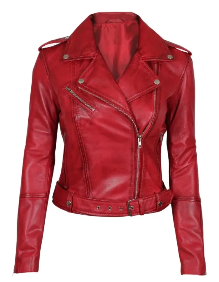 Margaret Women's Red Asymmetrical Moto Leather Jacket Margaret Women's Red Asymmetrical Moto Leather Jacket