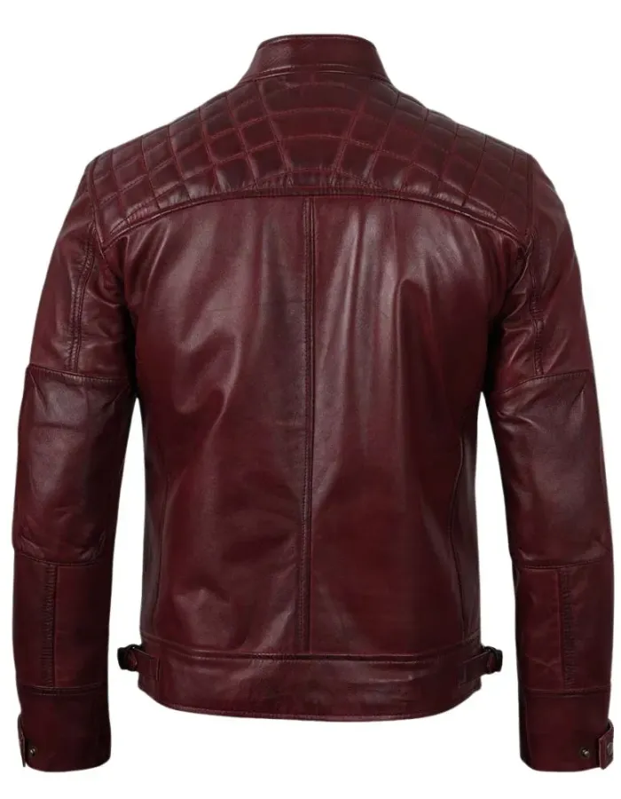 Massachusetts Cafe Racer Men's Maroon  Real Leather Jacket