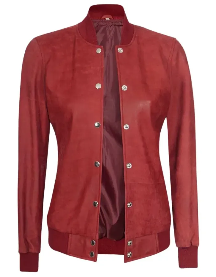 Melody Women's Snuff Leather Maroon Bomber Jacket