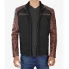 Men's Cafe Racer Black And Brown Cotton Leather Jacket