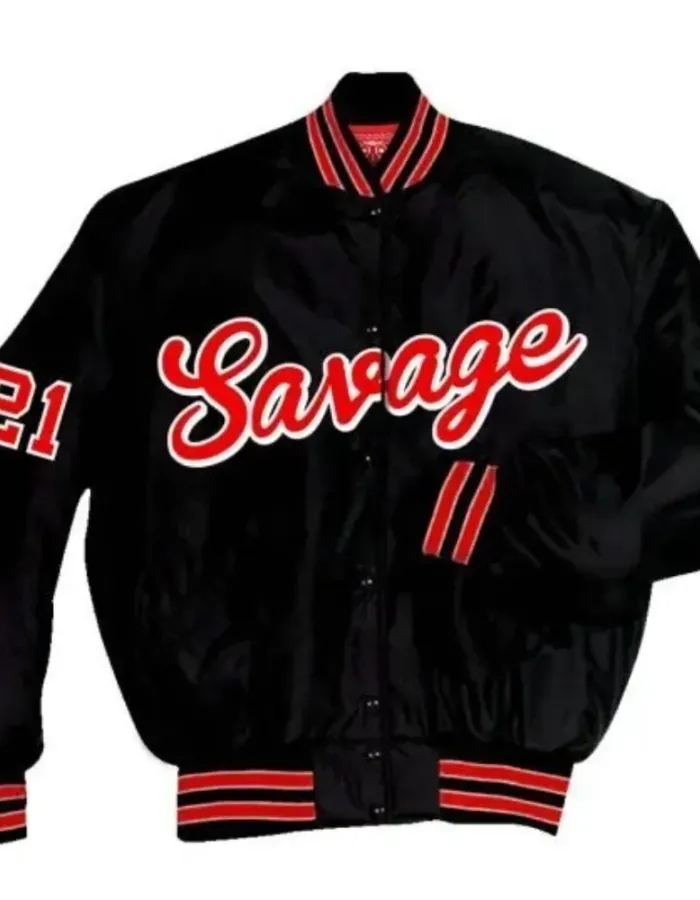 MEN’S 21 SAVAGE VARSITY BLACK BOMBER JACKET