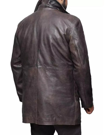 Men's 3-Buttons Distressed Brown Leather Coat
